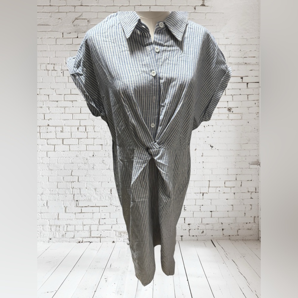 CupShe Blue White Striped Dress NWT | XL Knot‑Front Cotton‑Blend Summer Fit - Picture 2 of 7